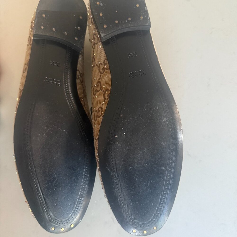 Gucci Beige GG Canvas Crystal-Embellished Horsebit Loafers - Picture 4 of 7